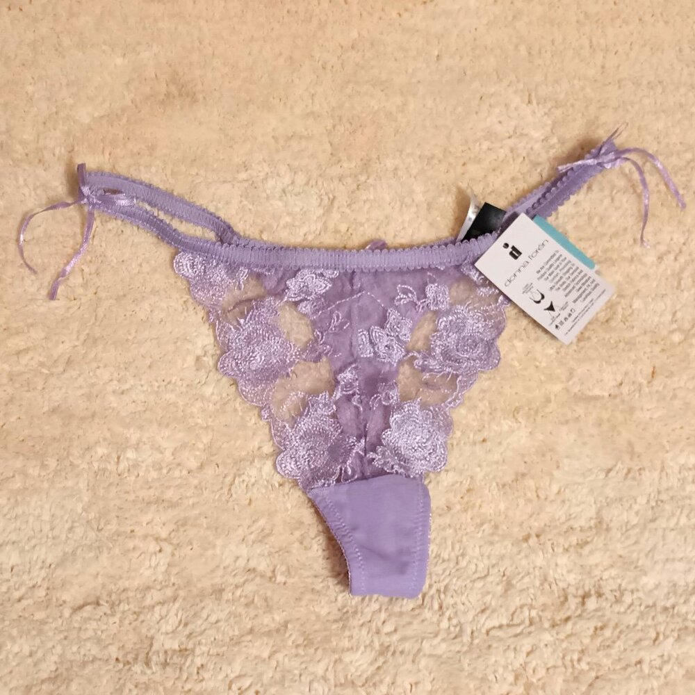 NWT ~ Donna L'oren Thong Embroidered Lace & Mesh Panty (Size: Large)
